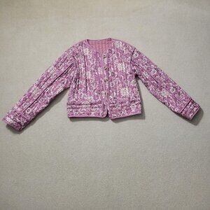 Women's Pink Floral Quilted Jacket, Size Medium